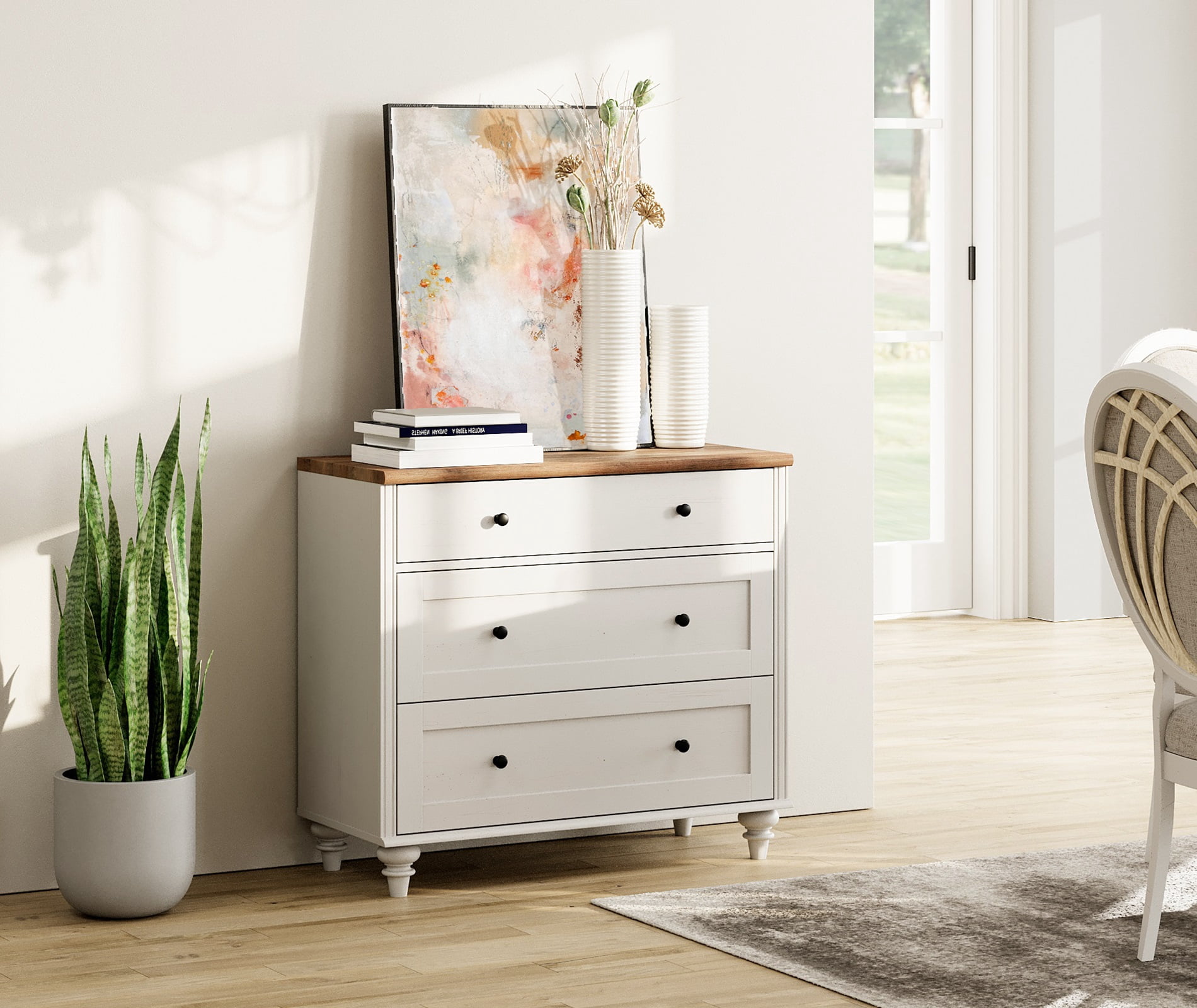 3 Drawer Dresser for Bedroom, White Kids Dressers Wood Mid Century Modern Closet Storage Organizer for Living Room, Nursery, Hallway
