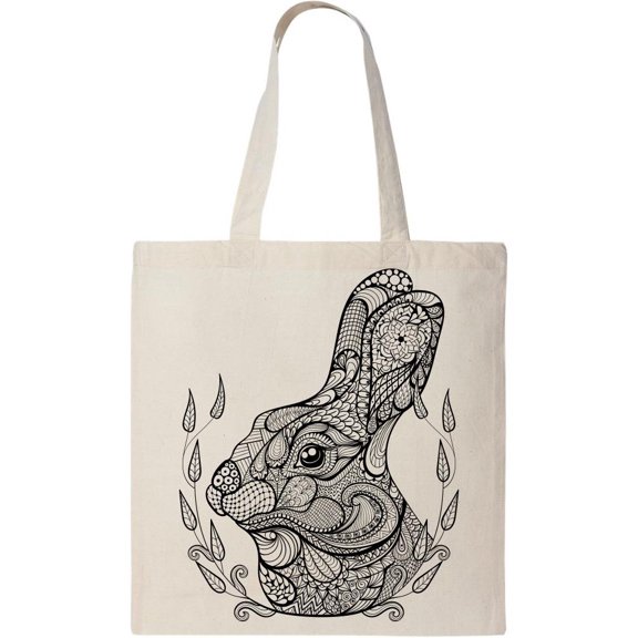 Smartprints Zentangle Stylized Rabbit Tote Bag - Image by Shutterstock, One Size Cotton Canvas Tote Bag