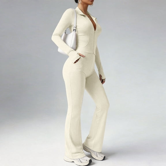 Womens Two Piece Tracksuit Yoga Set Long Sleeve Zipper Jacket with Athletic High Waist Flare Leggings Workout Outfit
