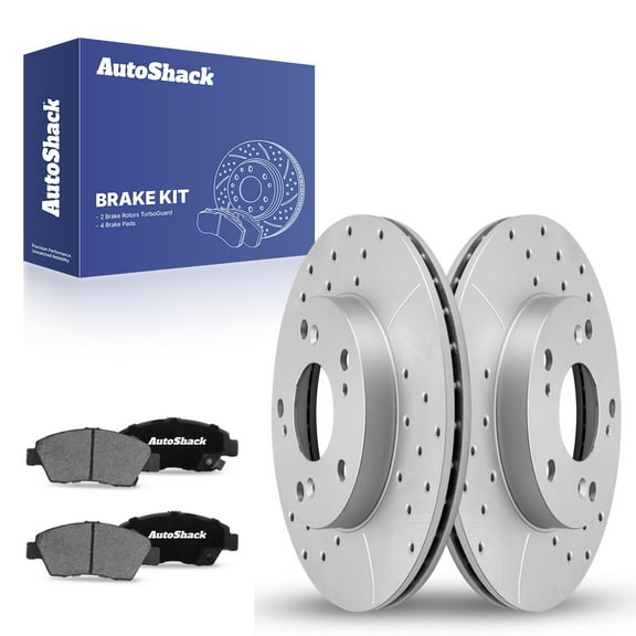 AutoShack Front Drilled & Slotted Brake Rotors Ceramic Brake Pads | Replacement for 2002-2006 Acura RSX 2.0L FWD | Silver Coated | 6-PC Brake Kit | TurboGuard
