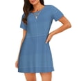 thumbnail image 1 of Balery Blue Gingham Camisón de manga corta con cuello redondo para mujer, cómodo y elegante., 1 of 6