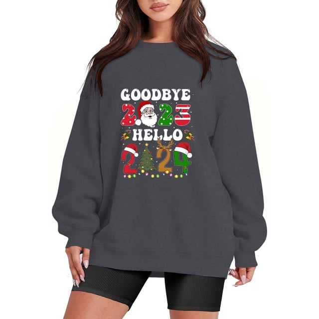 Gibobby Sudaderas de moda Navidad Mujer Casual Y 2 K Manga Larga Impreso Sudadera Suelta Sin Capucha Cuello Rojoondo Sudadera Blusa (Gris, L)