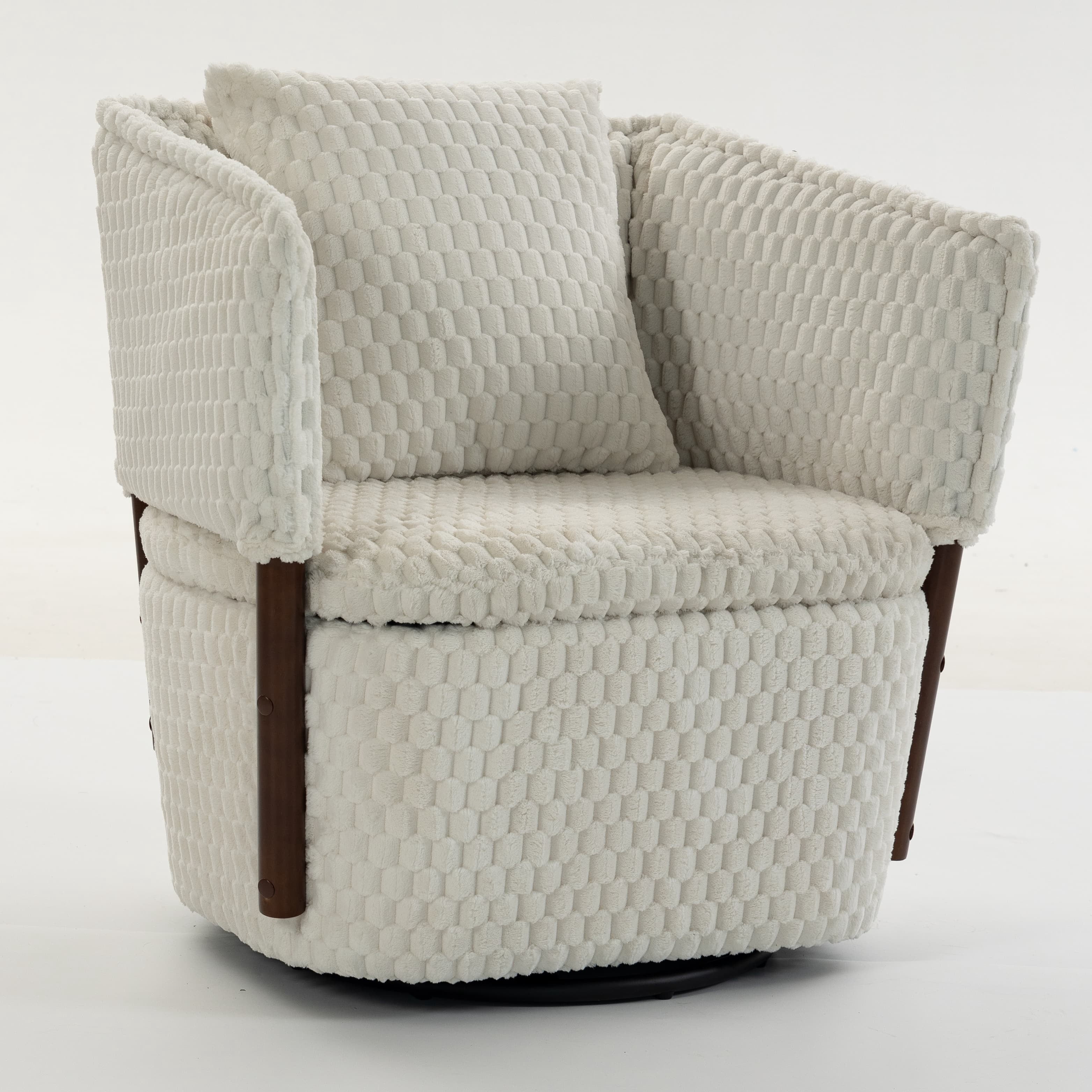 Aukfa Mid Century Modern 360 Swivel Accent Barrel Chair with Lumbar Pillow & Hidden Storage,Corduroy,White
