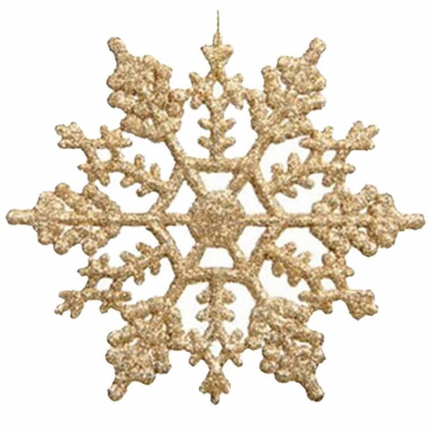 Inteprter 12 piezas de decoración de copos de nieve de Navidad portátiles para interiores y exteriores, decoración para sala de estar, adorno Kits de decoración para fiestas Dorado