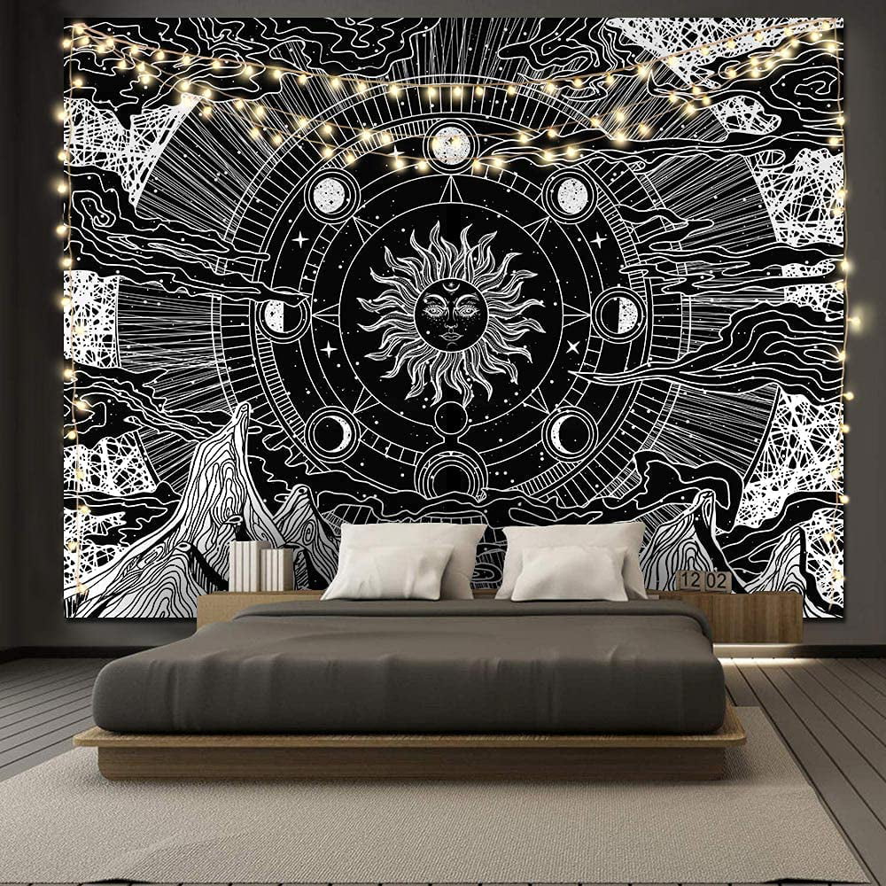 Funeon 36x48inch Small Black and White Tapestry for Bedroom Aesthetic Sun and Moon Zodiac Tapestry Wall Hanging Astrology Witchy Tapestries Indie Room Decor Teen Girl Dorm College Gothic Tapestry