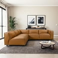 thumbnail image 2 of Minden Mid Century Modern Vegan Leather L-Shaped Corner Sofa in Cognac Tan, 2 of 5