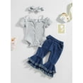 thumbnail image 2 of Wassery Baby Infant Girls Pants Outfit Knitted Short Sleeve Romper Crew Neck Jumpsuits  Bell-Bottoms Trousers Headband 3Pcs Summer Set 0-24M, 2 of 9