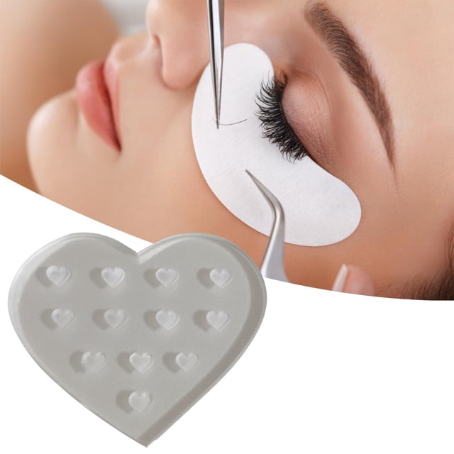 es Glue Stand Profesional Transparente /Lavable/con 12 Agujeros/Paleta Adhesiva de Pestañas de Cristal Reutilizable para Extensión , Corazón transparente Salvador Soporte de pegamento para pestañas