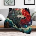 thumbnail image 5 of Colorful Lone Wolf Flannel Throw Blanket for Gifts for Women Men Girls Boys All Seasons, 5 of 7