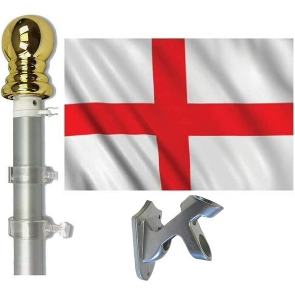 England 3x5 Flag and Flagpole Set, Also World Cup 3'x5' Flags and Flagpoles for Each of The 24 Women's 2019 Soccer Teams, Includes Flags, Poles, Brackets and Flag Lapel Pins England Flag & Pole Set