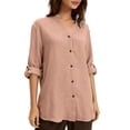 thumbnail image 2 of Horkkom Long Sleeve Shirts for Women V Neck Tunic Button Down Shirts Casual Loose Solid Color Work Dress Shirts L, 2 of 7