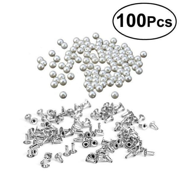 Pearl Studs Earrings for Women White ABS Material Round Pearls with Cool Rivets 10mm