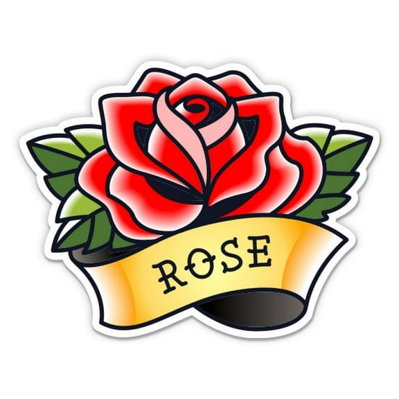 Rose Classic Tattoo Style - 3" Vinyl Sticker - For Car Laptop Water Bottle Phone - Waterproof Decal