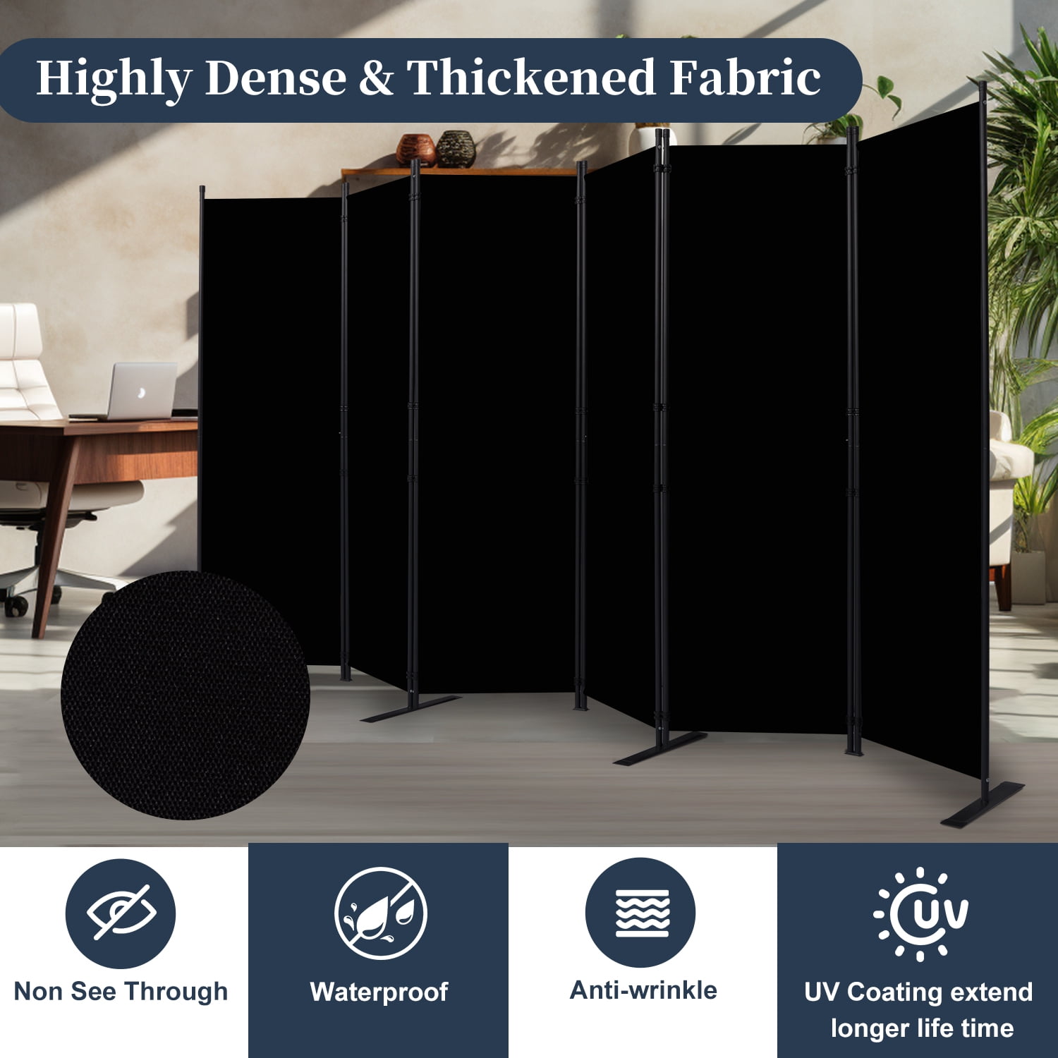 JVVMNJLK 6 Panel Partition Room Dividers 88" Room Divider Wall Screen, Black