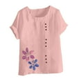 thumbnail image 4 of Womens Tops Plus Size Clearance! Xunlbb Women Casual And Linen Round-Neck Top Printed Short Sleeve Button T-shirt Blouse ,T-shirt Tunic Tops Pink, 4 of 4