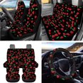 thumbnail image 2 of Uorisanigo Cherry Printed 15 Pack Car Seat Cover Full Set with Steering Wheel Protector Seat Belt Cushion Car Coaster Hanging Garbage Bin Mount Phone Holder Rearview Cover Wrist Keychain, 2 of 7