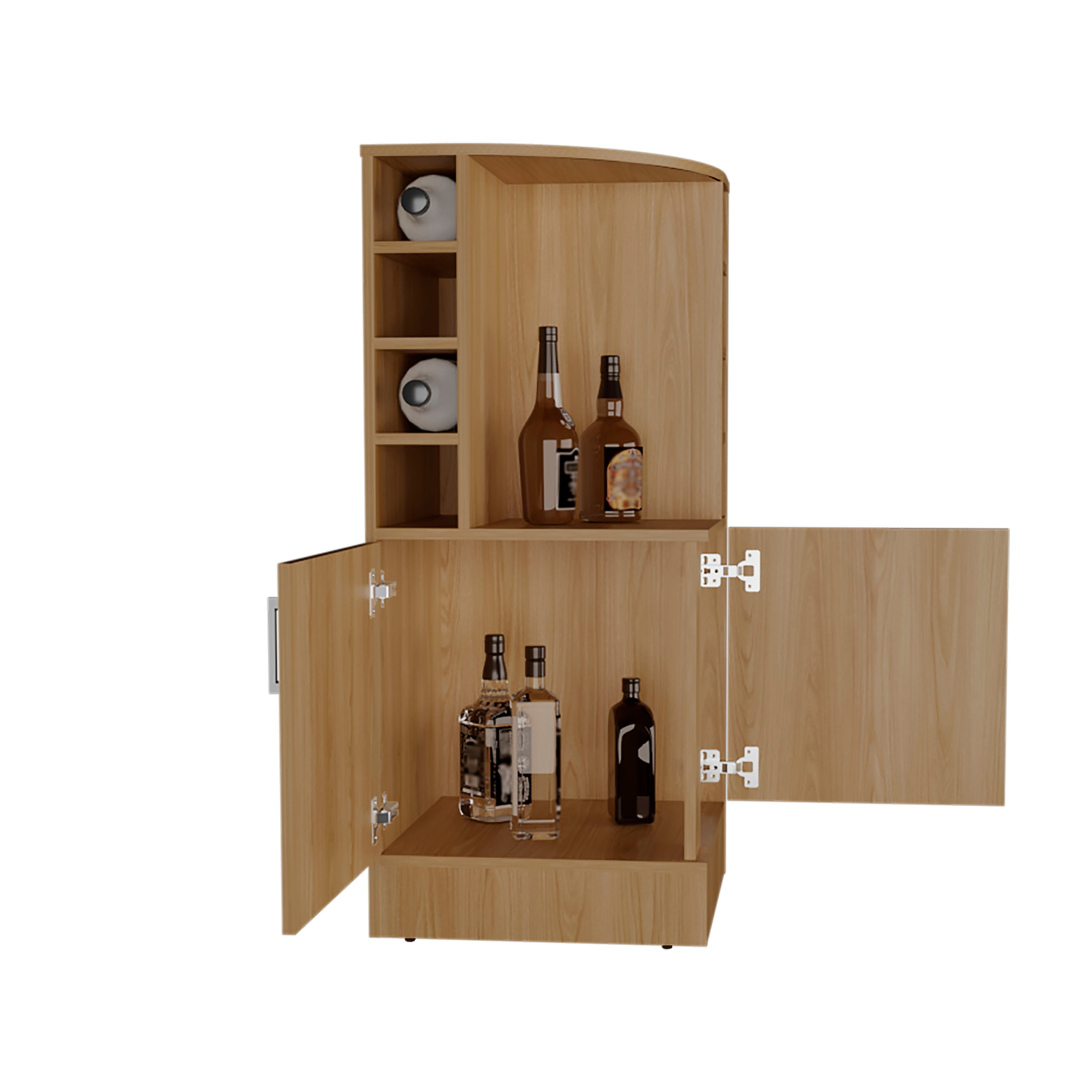 Jakes 42" Tall Corner Bar Cabinet with Eight Wine Bottle Cubbies and Double Door cabinet, Living Room, Liquor Cabinet, Storage Cabinet