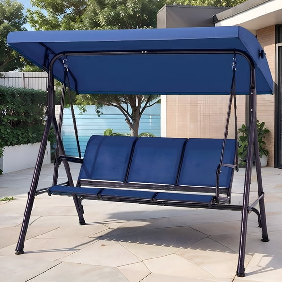 Happyhtes 3-Seat Outdoor Patio Swing Bench for Adults, Heavy-Duty Porch Swing with Adjustable Canopy and Removable Cushions, Suitable for Poolside, Balcony and Backyard