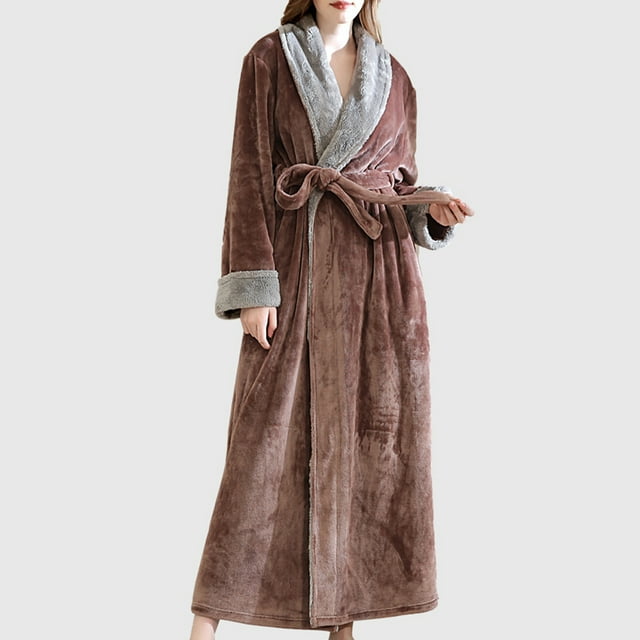 Becaristey Longue Robe Chaude Maintien Pleine Longueur Peignoir Beauté Spa Manches Longues Décontracté Chaud Chemise de Nuit Vêtement de Nuit Élastique Robe de Chambre Café TG