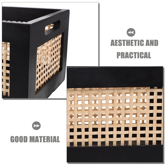 ETHZZLE Vintage Black Wood Shelf Organizer Basket for Countertop Storage, Rectangular Rustic Decorative Storage Solution