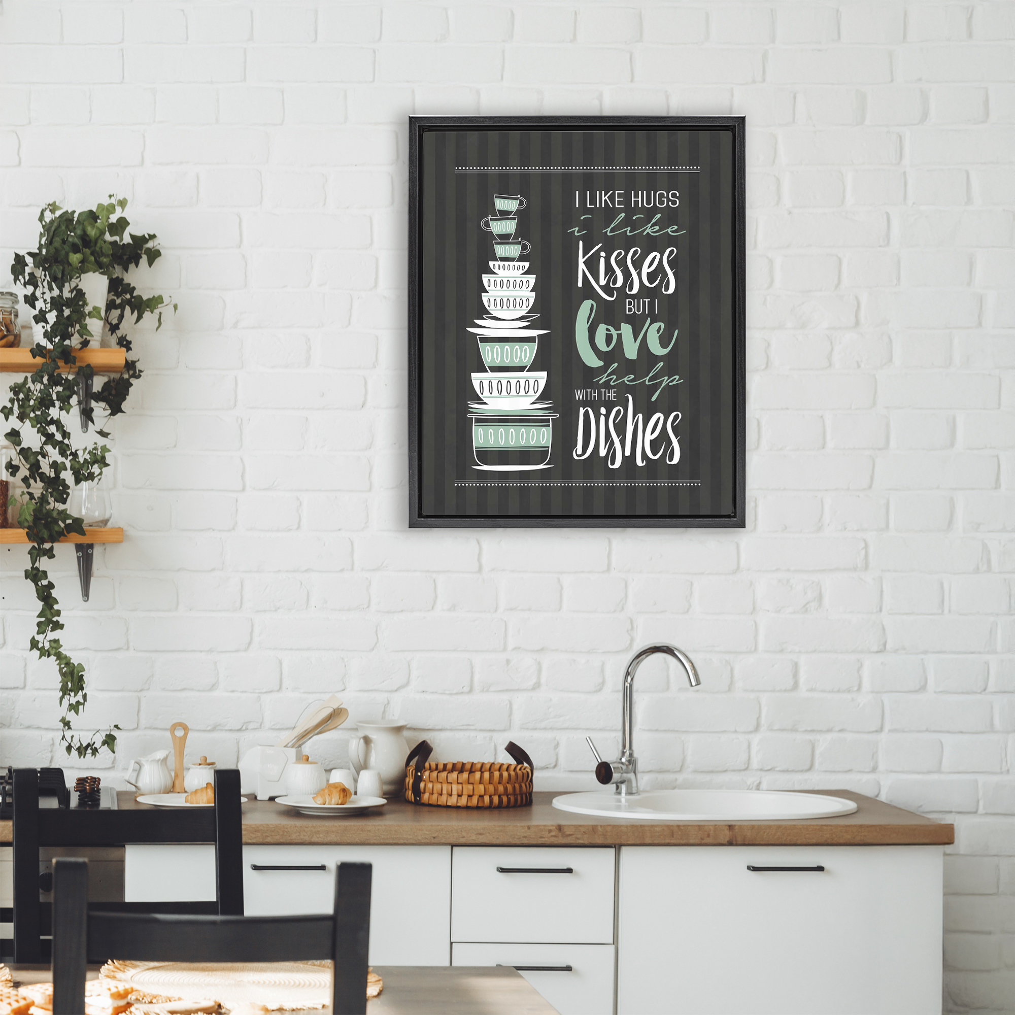 Love Help With Dishes Black Framed Floater Canvas Wall Art, design by Lettered and Lined