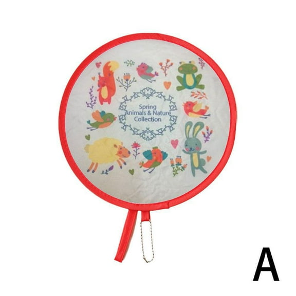 Round Foldable Hand Fans, Handheld Flower Cartoon Styles Cooling, Polyester, PET, Open by 21cm/8.26 inch, fold by 7.5cm/2.95 inch ( D)