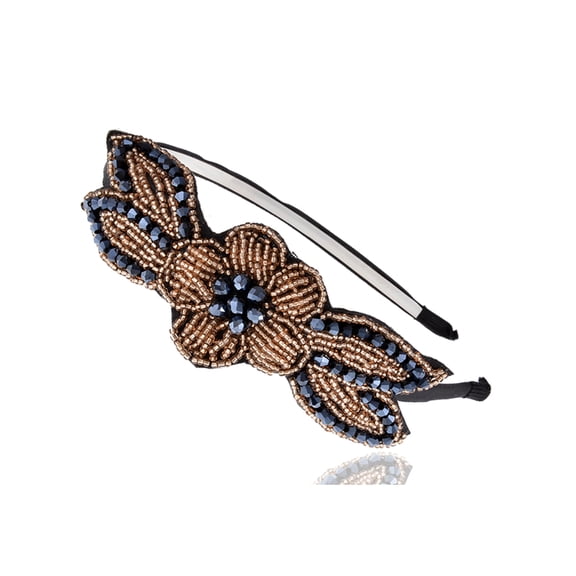 Fashion Women Lady Brown Dark Blue Rhinestone Peach Bead Fashion Hair Comb