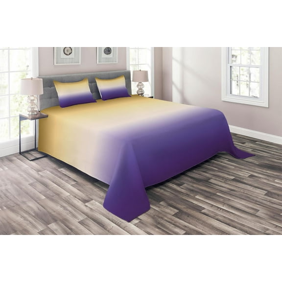 Ambesonne Ombre Quilted Coverlet 2 Pcs, Creative Color Change, Twin Size, Dark Mustard Blue Violet
