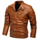 thumbnail image 3 of Chaqueta de motociclista cálida con forro de piel para hombre, abrigo de motociclista negro ajustado de moda urbana, diseño plisado, cremallera, chaqueta de cuero negra de invierno 2024, 3 of 5