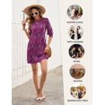 thumbnail image 4 of Vestido LUYAA rosa con estampado floral de manga 3/4 y cuello redondo para mujer, 4 of 6