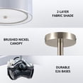 thumbnail image 5 of Bestco 3-Light Drum Light Fixture Semi Flush Mount Ceiling Light Dual Layer Fabric Shade Gray, 5 of 13