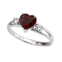 Sterling Silver Garnet January Birthstone Heart Ring (Size 6)