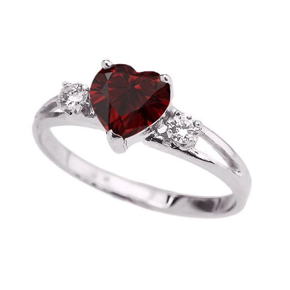 Sterling Silver Garnet January Birthstone Heart Ring (Size 11)