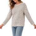 thumbnail image 5 of JUUNthy Sweater for Womens, Long Sleeve Crewneck Striped Knitted Fashion Fall Winter Clothes Tops Beige XL, 5 of 5