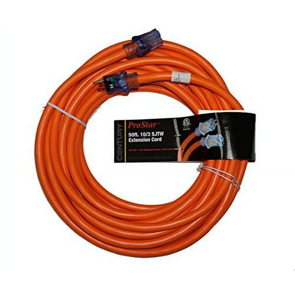 ProStar 10 Gauge SJTW 3 Conductor 50 Foot Extension Cord With Lighted Ends - Orange