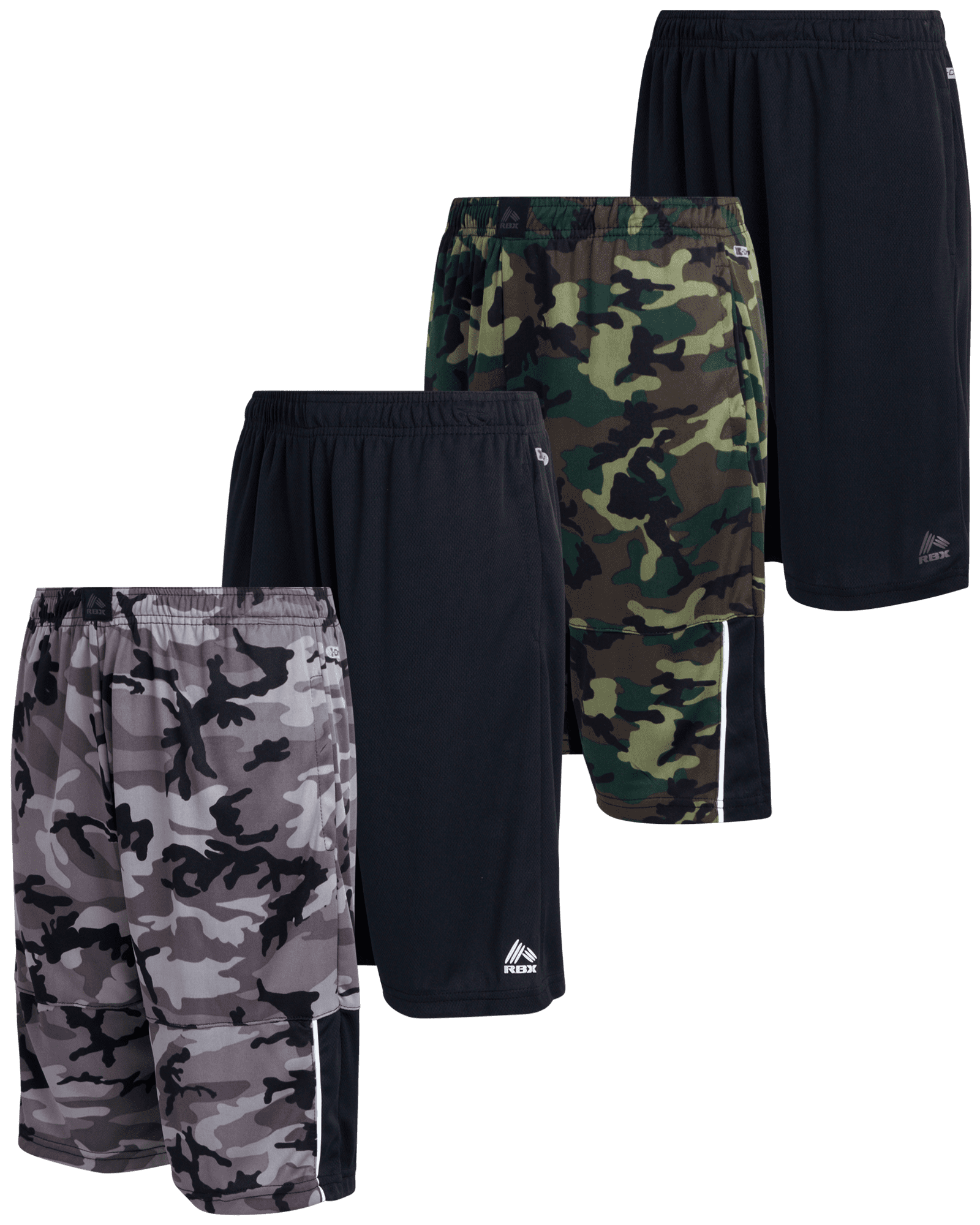 RBX Boys’ Active Shorts 4 Pack Athletic Performance Basketball Shorts