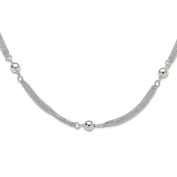 5.7mm 925 Sterling Silver Polished Multi-strand Beaded Necklace 18 Inch Strand Necklace for Women