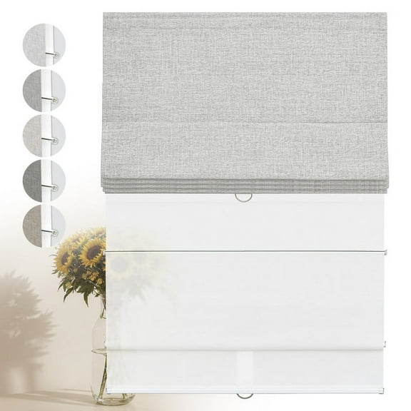 Keego 2 in 1 Cordless Roman Shades Day Night for Windows, Blackout and Light Filtering Shades, Dual Layer Roman Window Blinds for Home (Blackout Fog Light Filtering White, 17"W x 48"H)