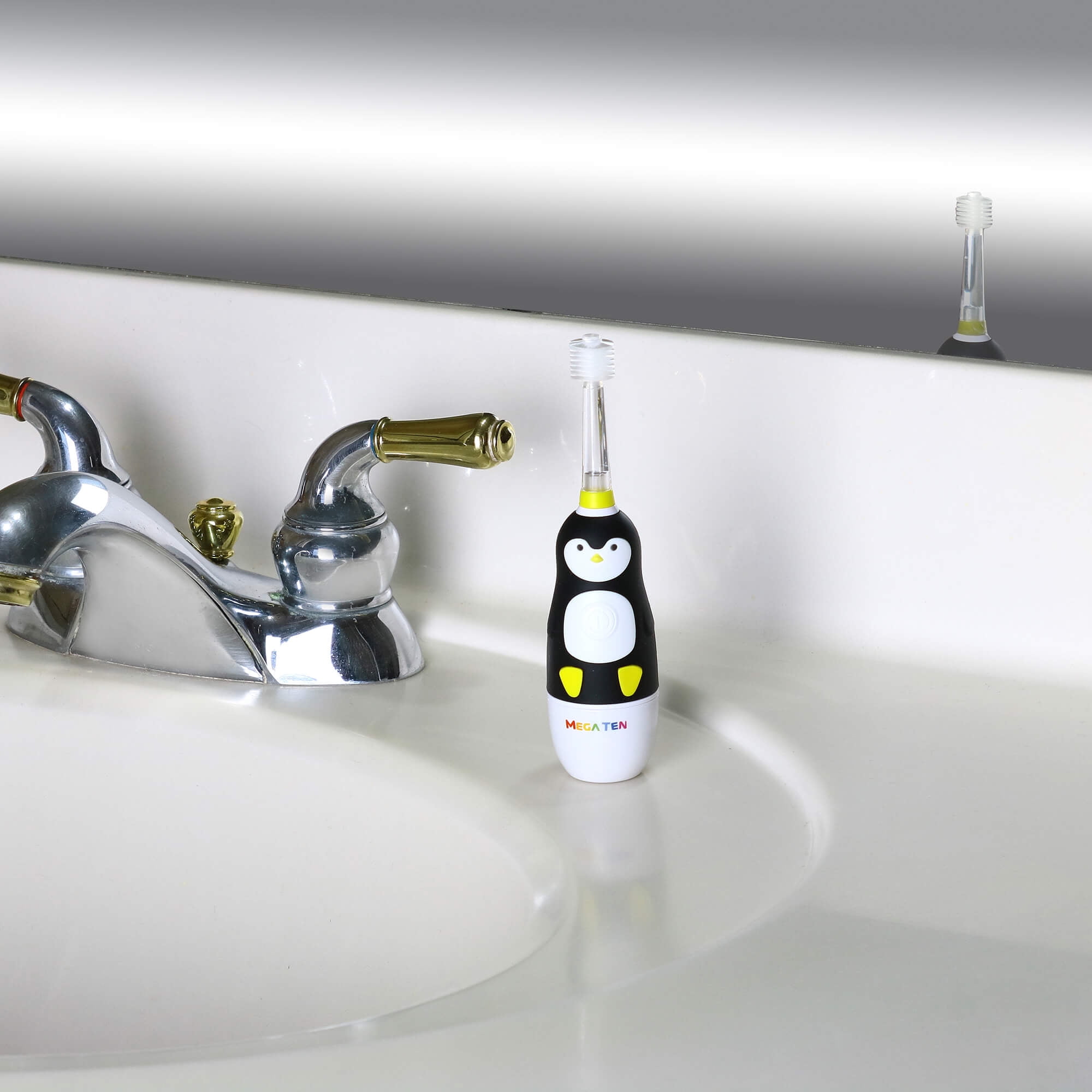 Brilliant Kids Electric Battery Round Toothbrush with Sonic Technology, Penguin