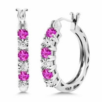 Gem Stone King 0.81 Ct Round Pink Sapphire E-F Lab Grown Diamond 925 Sterling Silver Earrings