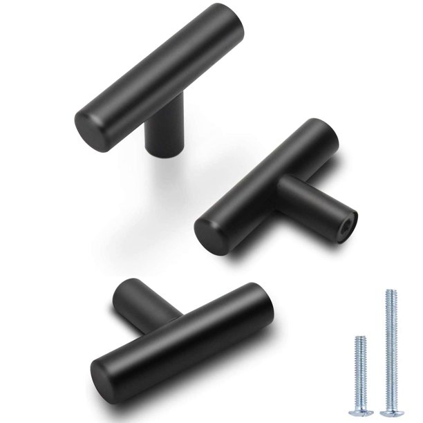 Paquete de 12 Probrico | Perillas de gabinete de color negro plano de 2 pulgadas, tirador de barra europea, perillas de un solo orificio, manijas de cajón, accesorios de gabinete de cocina de acero in