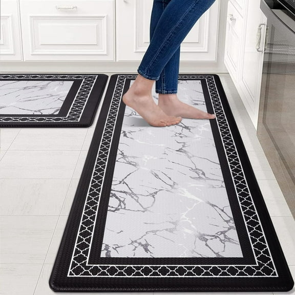 Marble Kitchen Rugs Non Slip, Silver White Marble Kitchen Mats Cushioned Anti Fatigue, PVC Waterproof Leather Kitchen Rug Modern, Floor Comfort Mat for Kitchen Sink, 18'''' x 30'''' 18'''' x 48 ''''
