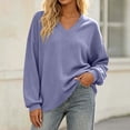 thumbnail image 2 of Otvok Winter Women Waffle Knit Top, V‑Neck Drop‑Shoulder Long Sleeve Loose Casual Pullover Shirt, 2 of 7