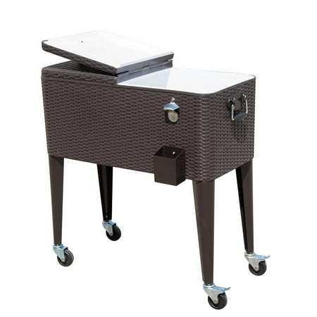 Wicker Color Anself 80 QT Rolling Ice Chest Portable Patio Party Drink Cooler Cart - Brown Wicker Pattern ()