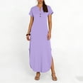 thumbnail image 1 of TaTaai Women's Casual Solid Color V-Neck Short Sleeve Maxi Dress with Button Detail and Side Pockets Fashion Simple Style Soft Comfortable Stretchy Dress for Spring Summer Gift, 1 of 6