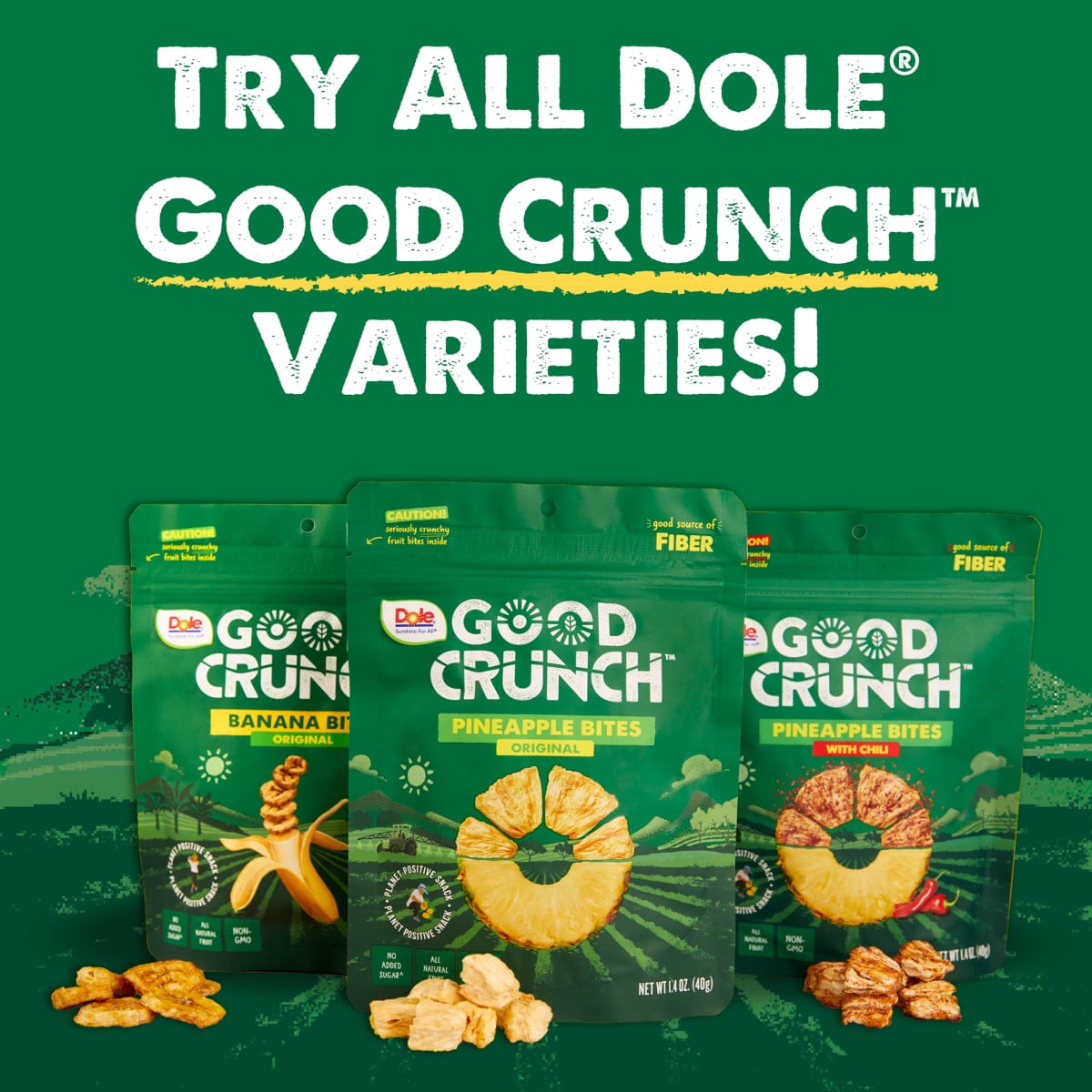 Dole Good Crunch Chili Pineapple Bites, Made with All Natural Fruit, 1.4 oz, 6 Pack