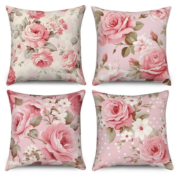 Pbobriich Rose Flower Throw Pillow Covers 18 x 18 inch Set of 4 Watercolor Pink Floral Decorative Throw Pillow Cases Outdoor Sofa Cushion Covers Home Decor