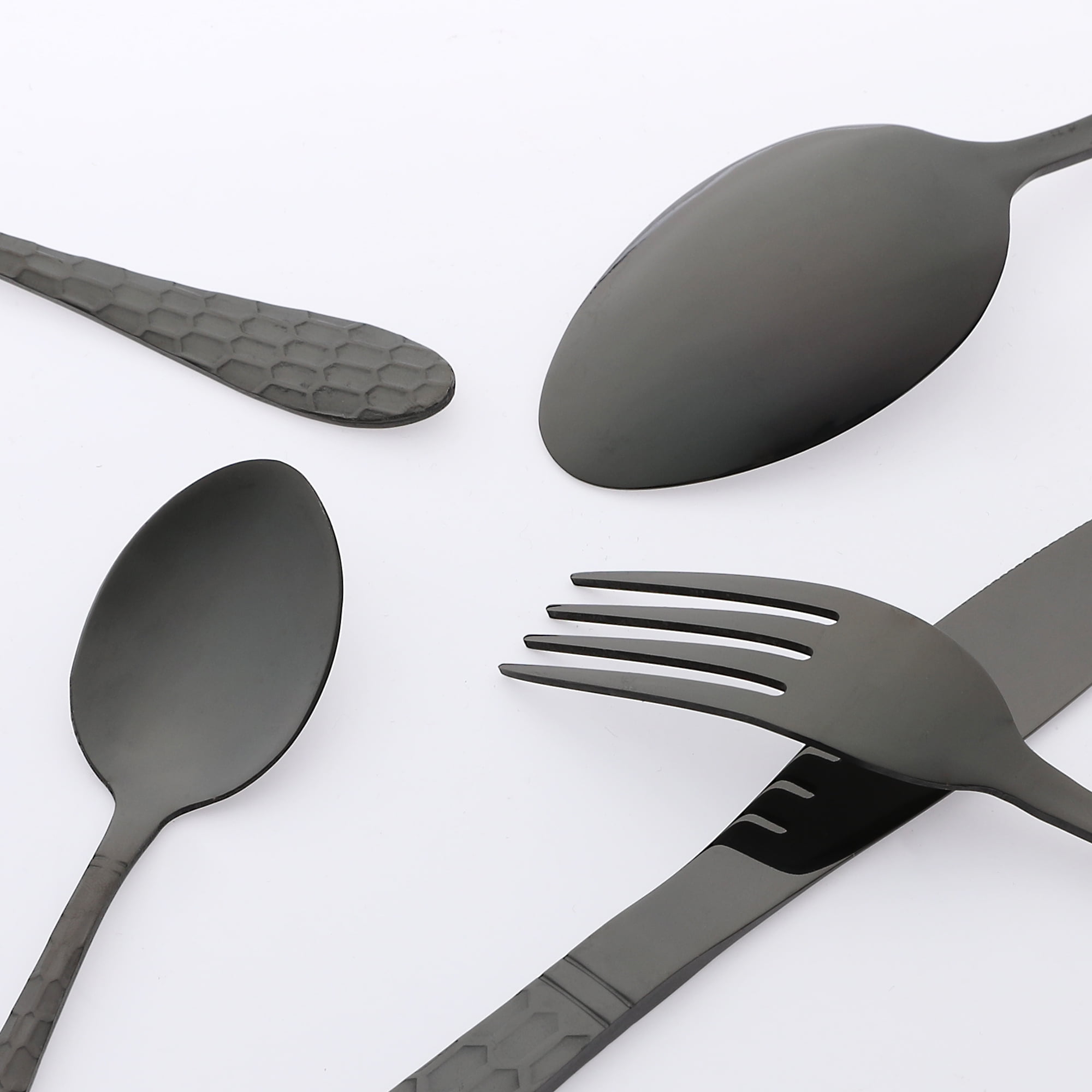 Unique Bargains 16 Pieces Stainless Steel Flatware Set Black