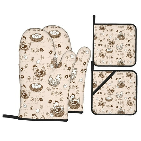 

Oven Mitts and Pot Holders 4 Piece Cartoon Cute Chicken Eggs High Heat Slip Resistant Oven Mitt and Trivets Set Kitchen Oven Glove Pot Holders for Cooking Baking Grilling