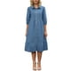 thumbnail image 2 of Vestido midi de mezclilla para mujer Inspire Chic, con mangas abullonadas, botones, en línea A, estilo camisón, color azul claro, talla XL, 2 of 6